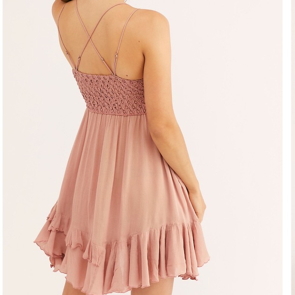 Free People Black Adella Lace Dress in Rose color size Small. Asymmetric hem - Picture 2 of 16